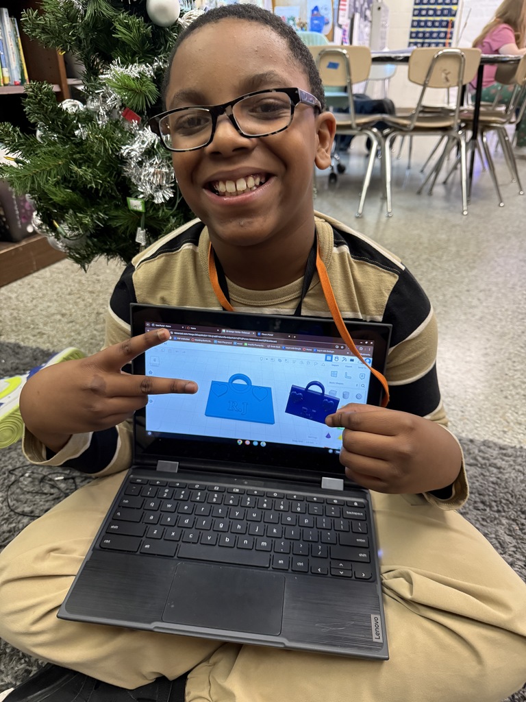 Tinkercad file and brag tag with student holding it