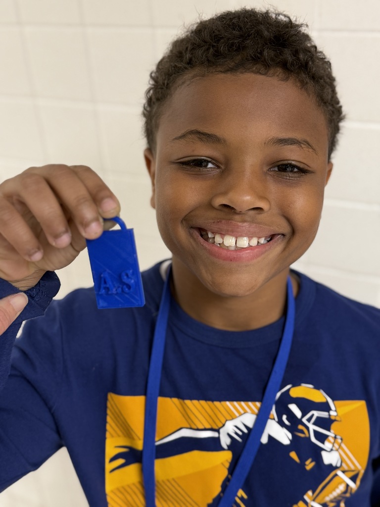 Student with blue brag tag