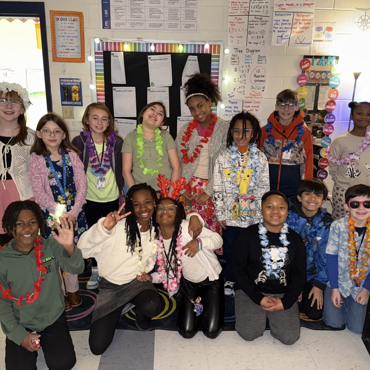 Hawaiian Holidays theme with students dressed up 