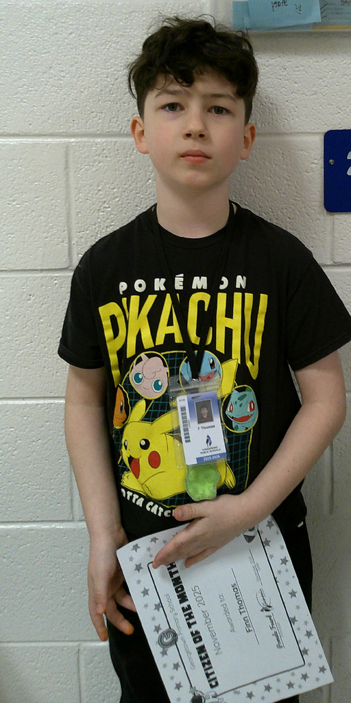 Finn Thomas - citizen of the month for his class