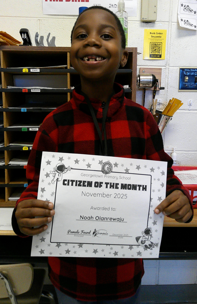 Noah Olanrewaju - citizen of the month for his class