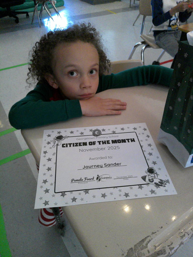 Journey Sander - citizen of the month for his class