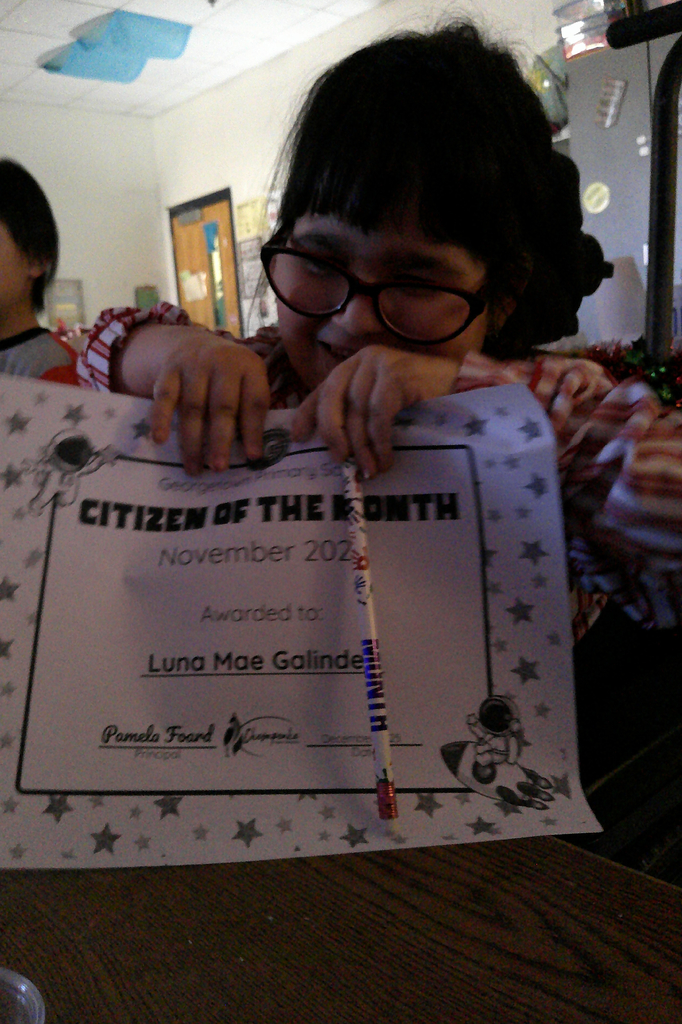 Luna Mae Galindez - citizen of the month for her class