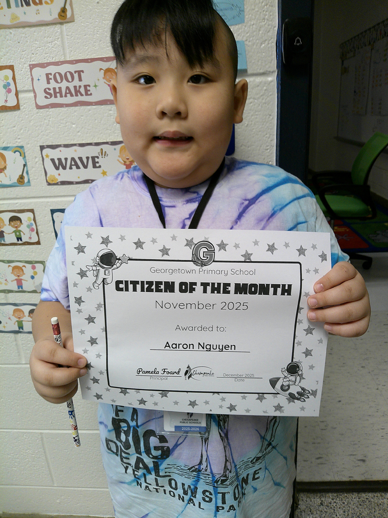 Aaron Nguyen - citizen of the month for his class