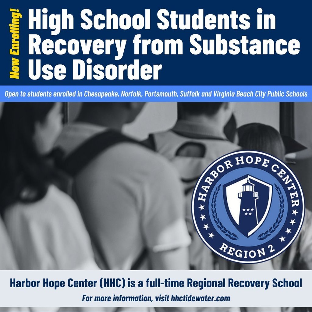 harbor hope logo on black and white photo of students in a hall. Words: High School Students in Recovery from Substance Use Disorder