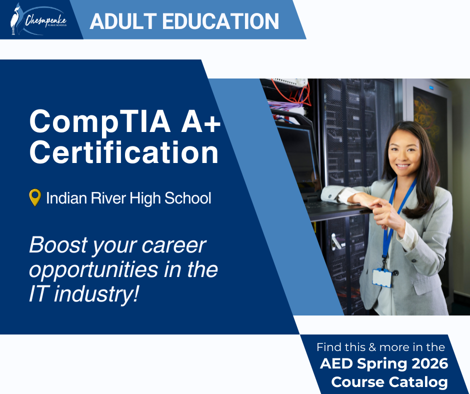 Adult and continuing Education classes with stock image focus on CompTIA A+