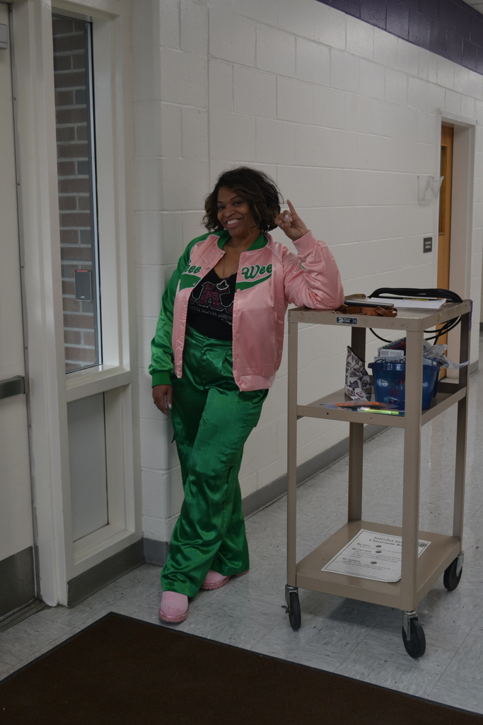 a teacher wearing her college sorority colors