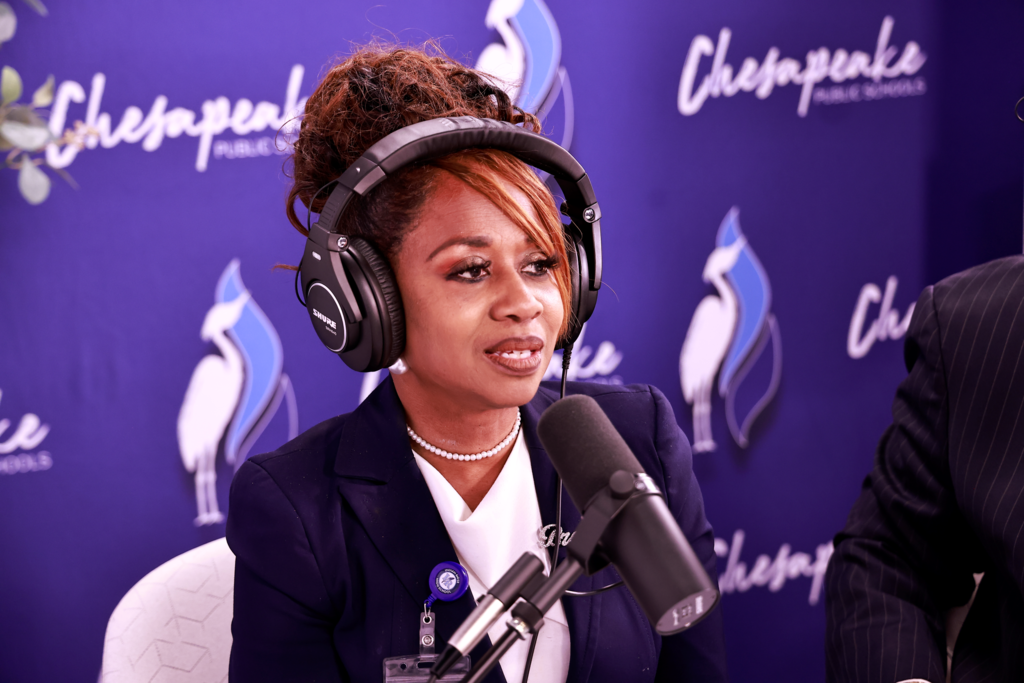 Principal Naomi Dunber speaking on the podcast.