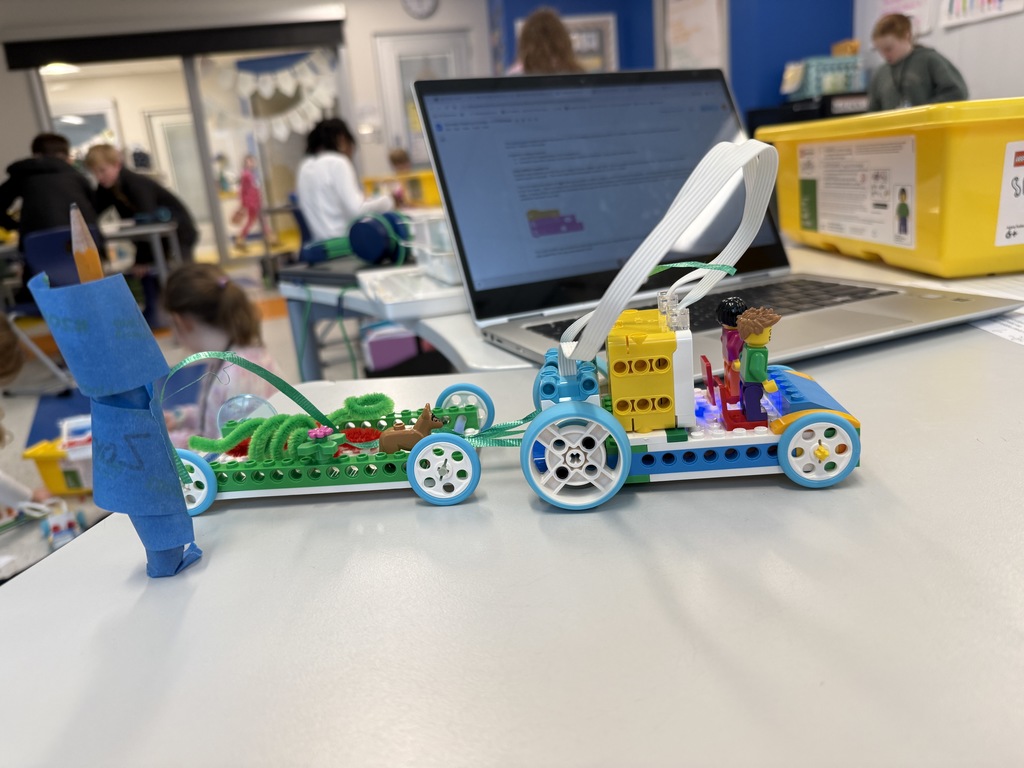 Lego robotics students design bots to tow animals who have been displaced. 