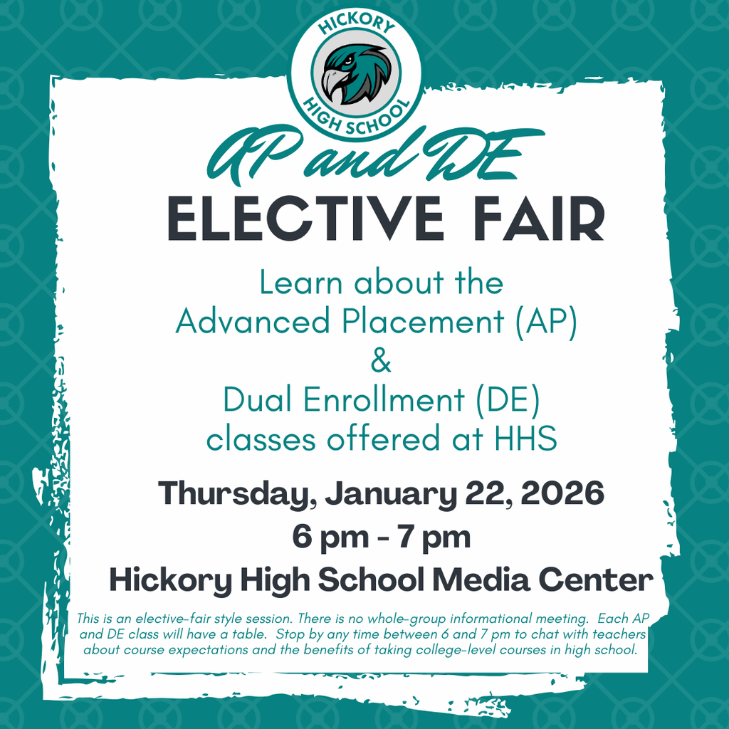 HHS AP and DE Elective Fair is Thursday, January 22, from 6 pm - 7 pm. Stop by to chat with teachers about course expectations and the benefits of taking college-level courses in high school.