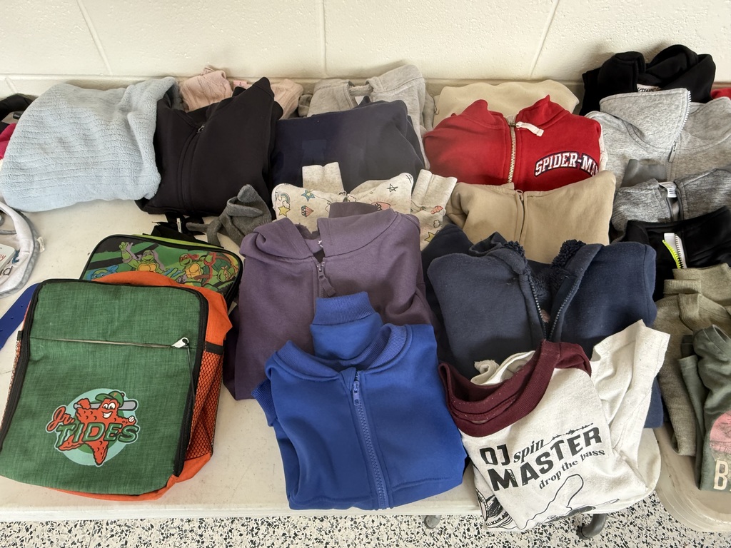 hoodies and lunchboxes in the lost and found