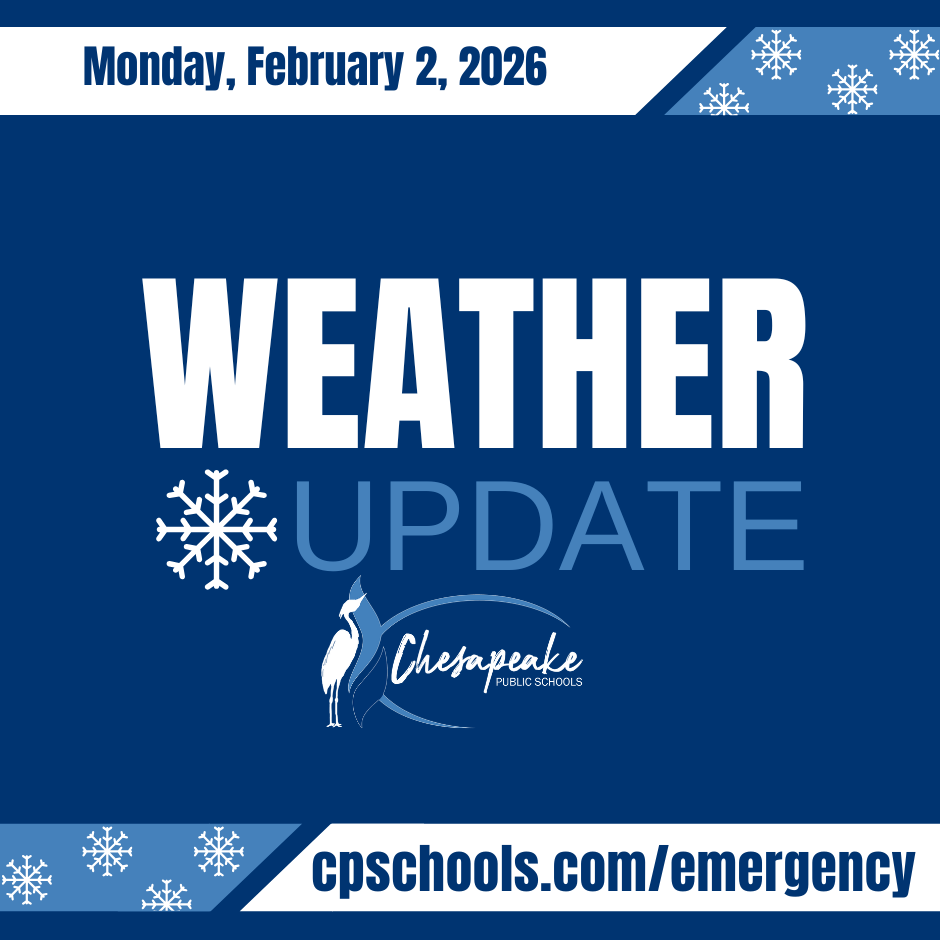 Weather update blue and white with cpschools.com/emergency and cps graphic