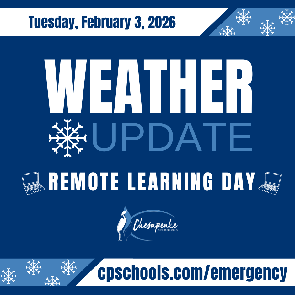 Weather Update in blue and white with Remote learning day written. All other info is in the post
