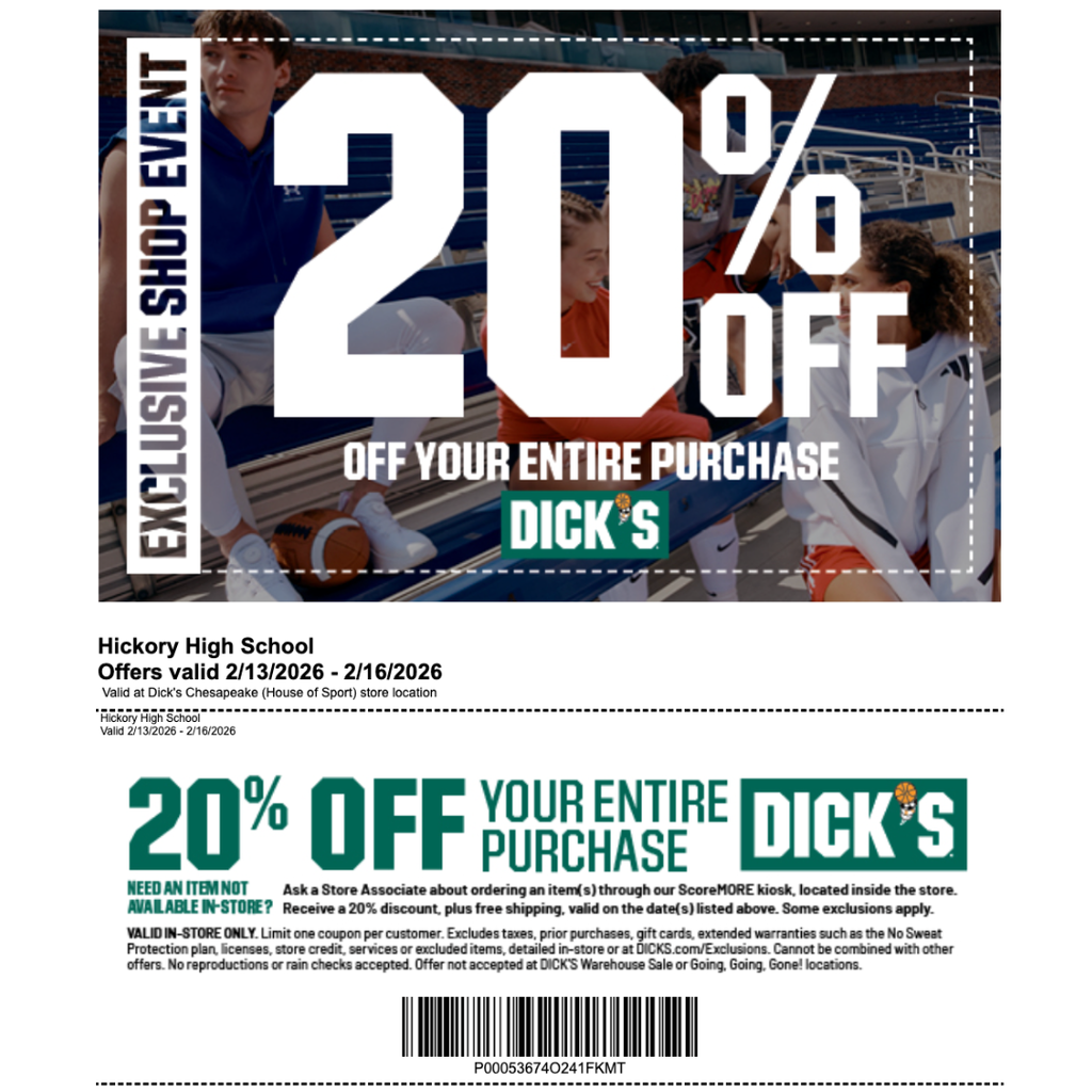 Dick's Sporting Exclusive Shop event, 20% off purchase