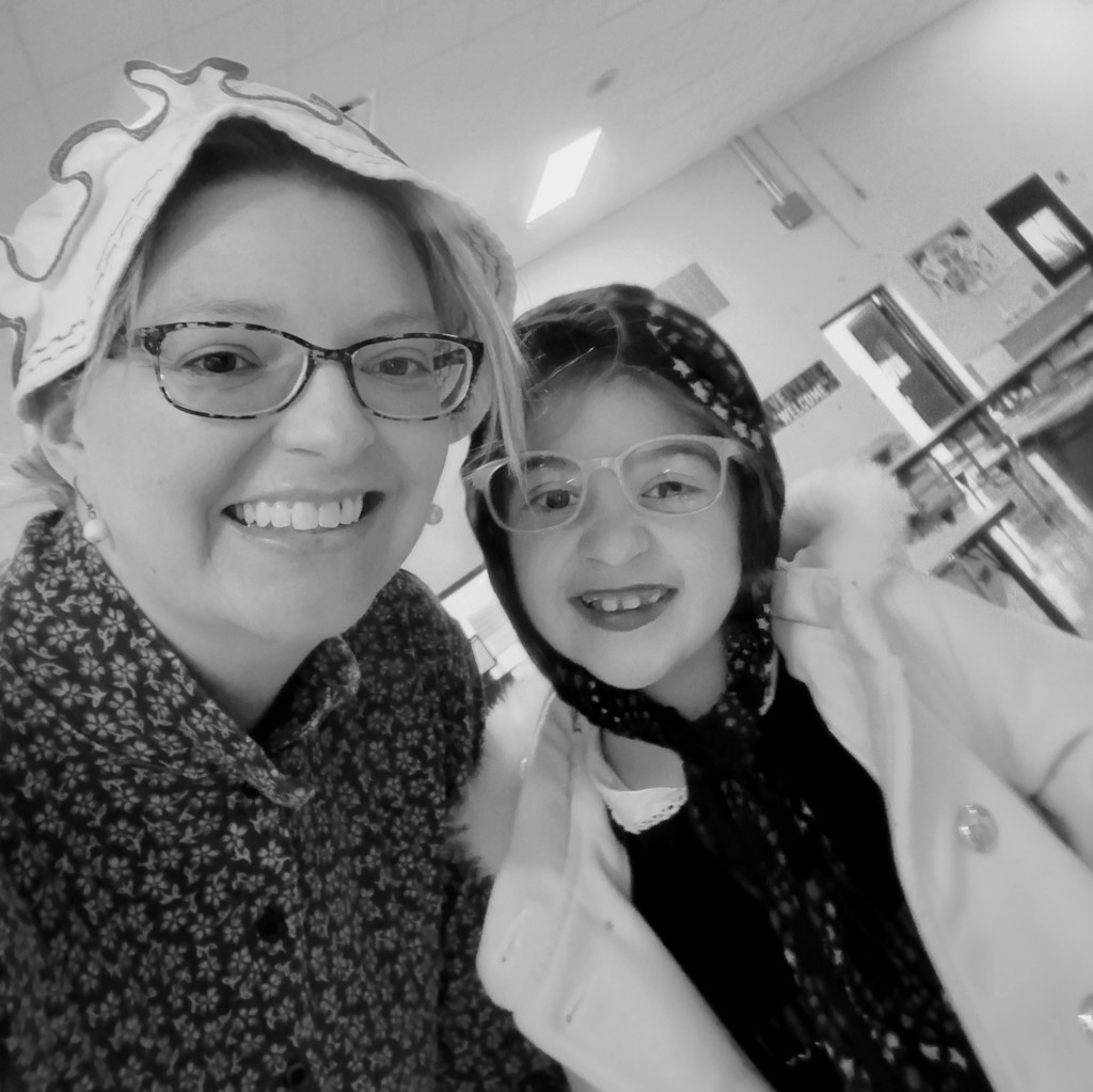 Mrs. Williamson and K. Williamson dressed for 100th day.