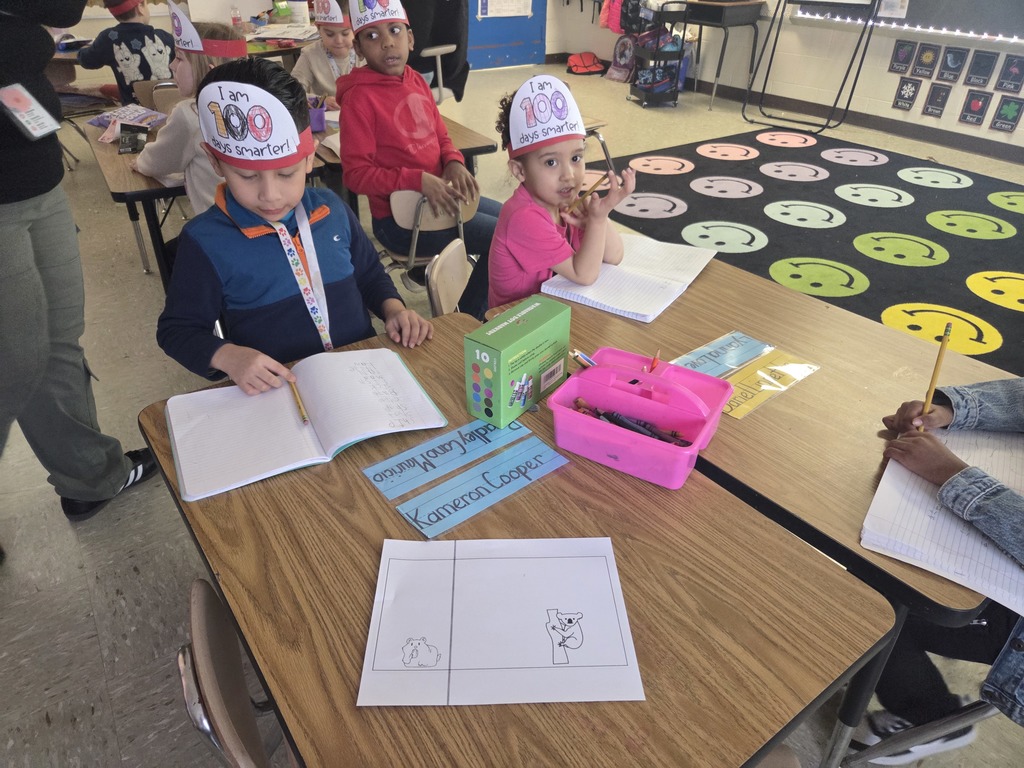 K students in their 100th day hats.