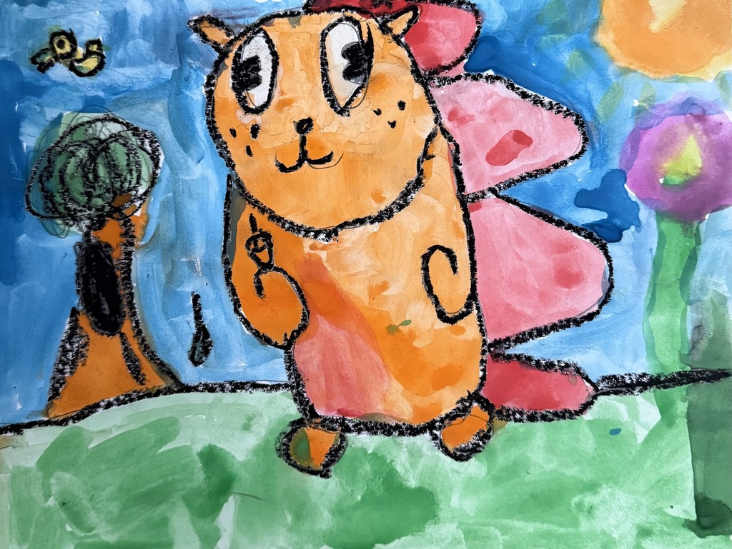 kids colorful drawing of squirrel
