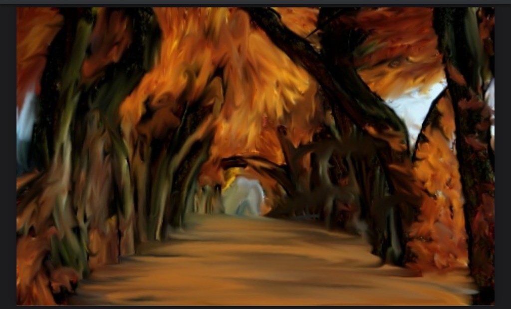 painting of path under trees in fall