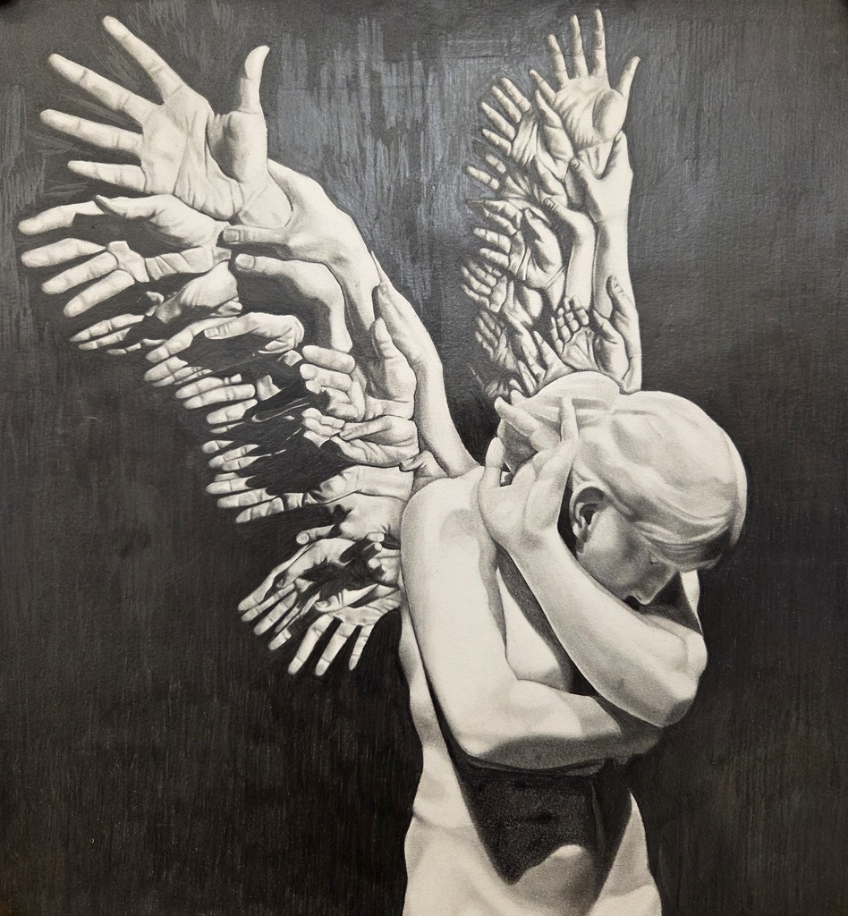 drawing pencil  of angel wings made out of hands