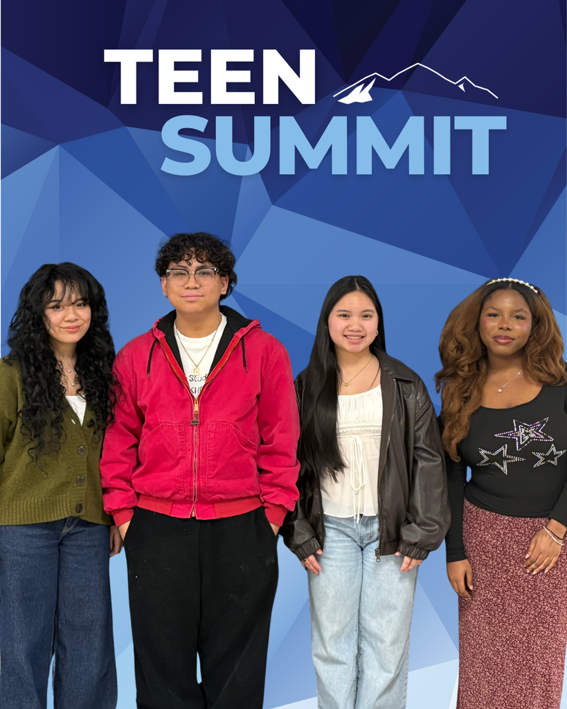 blue background with 4 IRHS presenters smiling and TEEN SUMMIT in text above