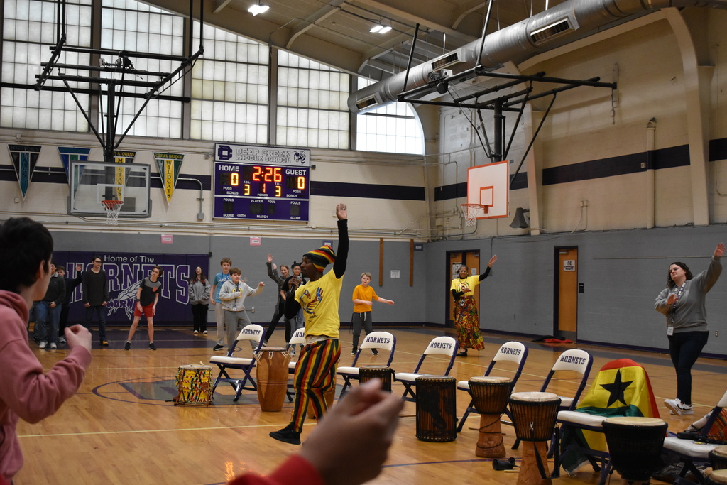 Students dancing with Mr. Opoku-Reeves