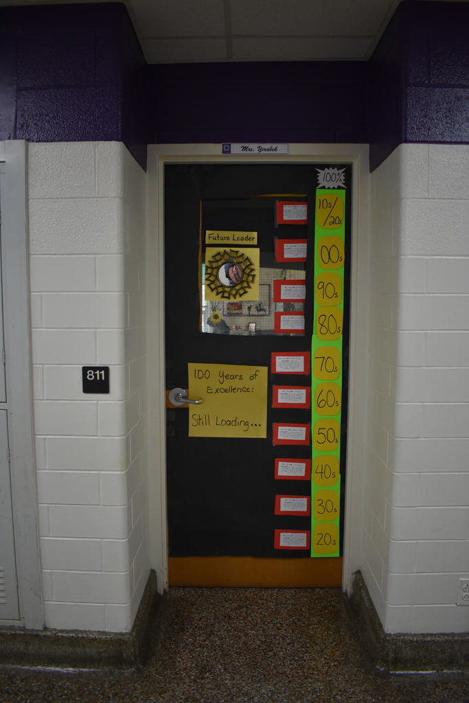A door that says "100 Years of Excellence ...still loading."