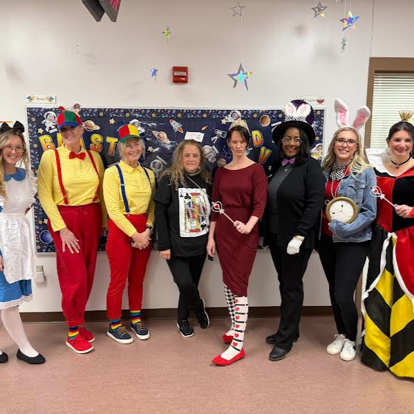 2nd grade team dressed as Alice in wonderland