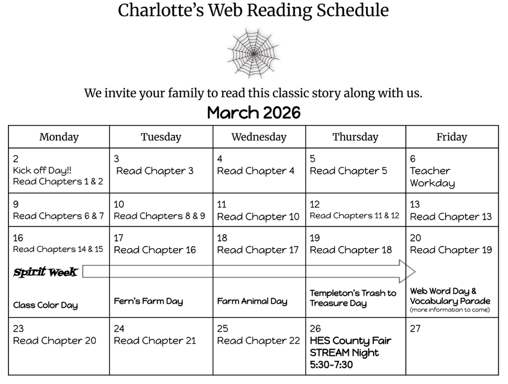 Charlotte's web reading calendar