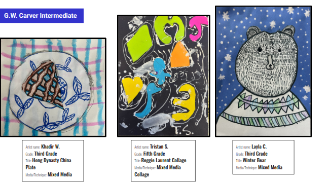 Multiple images from third, fourth, and fifth grade students.