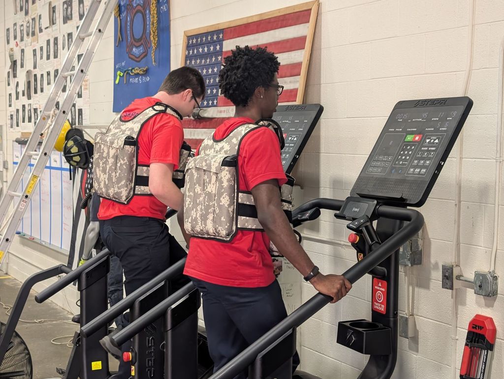 Firefighting students practicing their fitness
