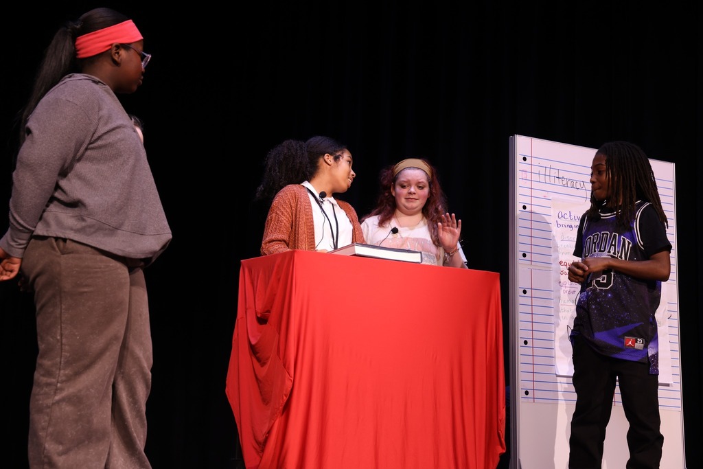 Crestwood Middle students acting on stage.