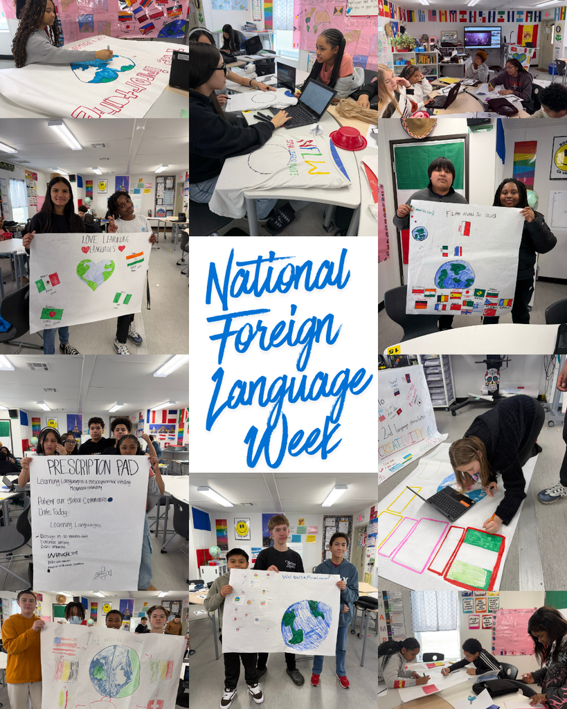 Students creating posters and shirts for national foreign language week 
