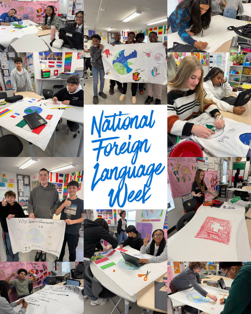 Students creating posters and shirts for national foreign language week 