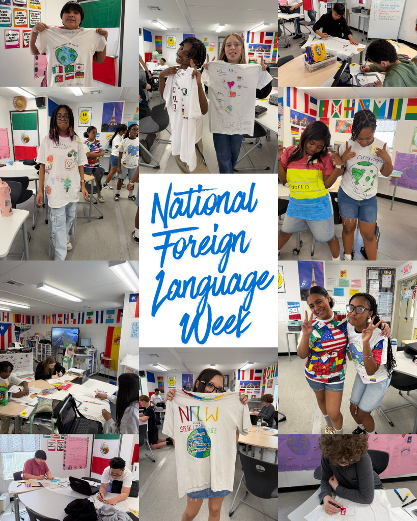 Students creating posters and shirts for national foreign language week 