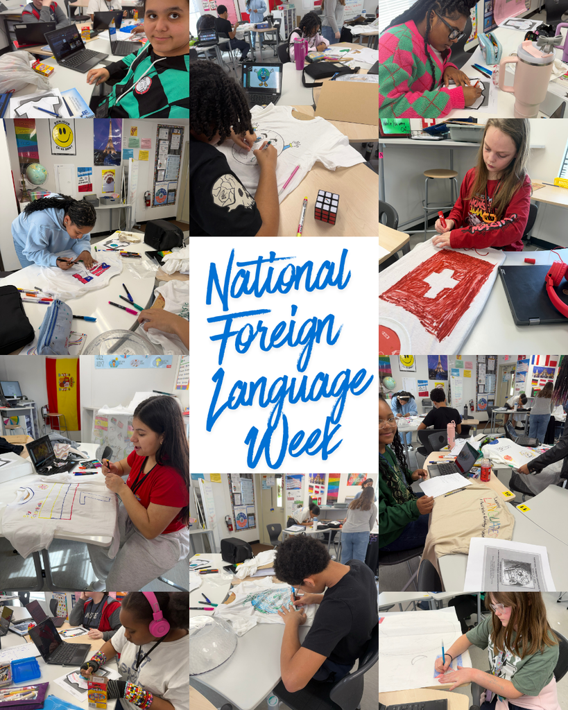 Students creating posters and shirts for national foreign language week 