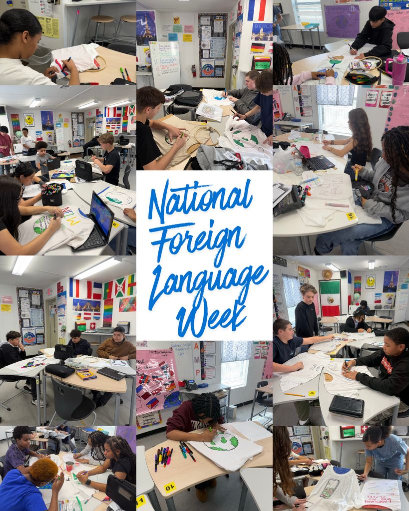 Students creating posters and shirts for national foreign language week 