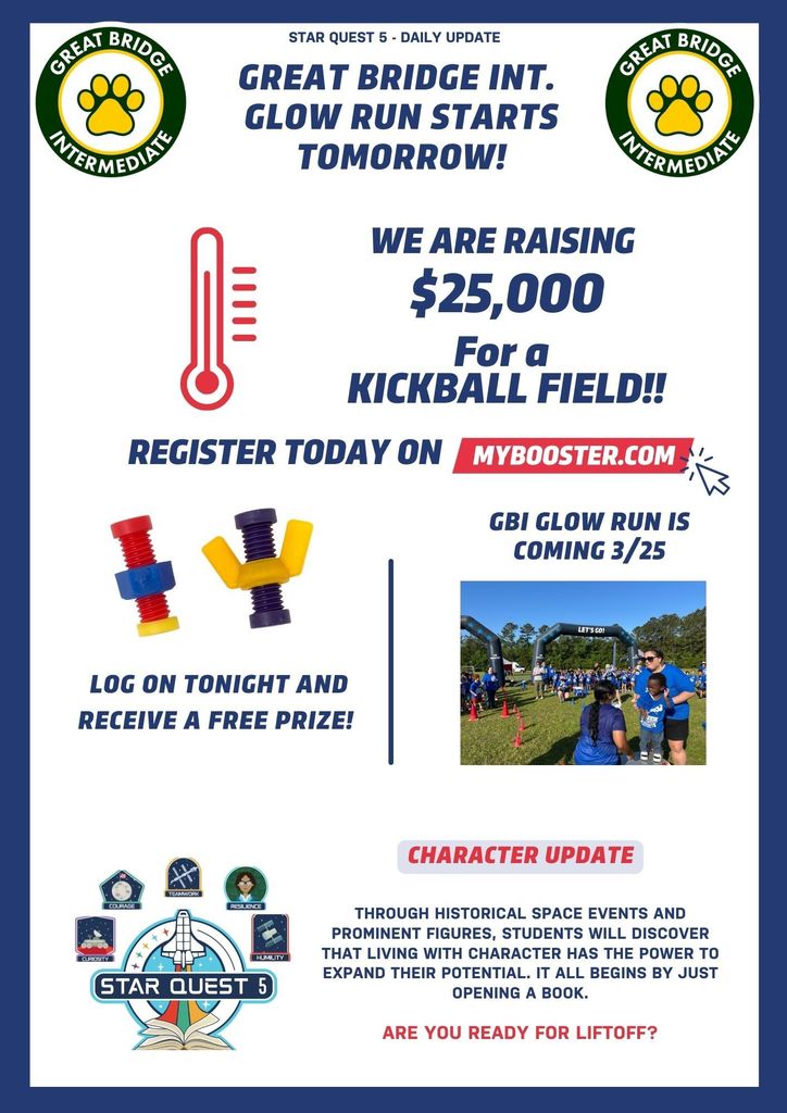 Boosterthon Fundraiser-Students are trying to raise 25,000 to build a kickball field for GBI.