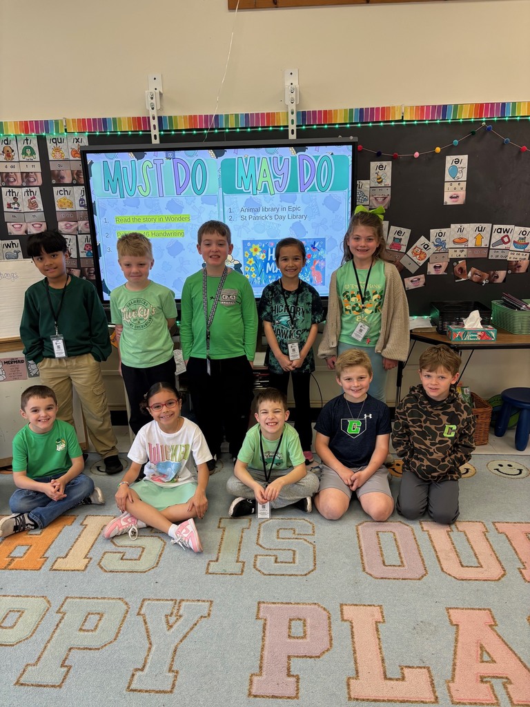 2nd grade class dressed in green for color day 