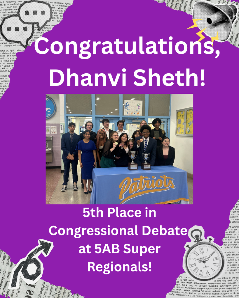 Congratulations Dhanvi Sheth! She placed 5th in Congressional Debate at 5AB Super Regionals