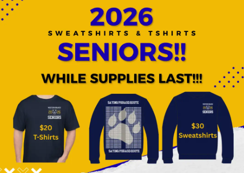 Class of 2026 shirts for $20 and sweatshirts for $30