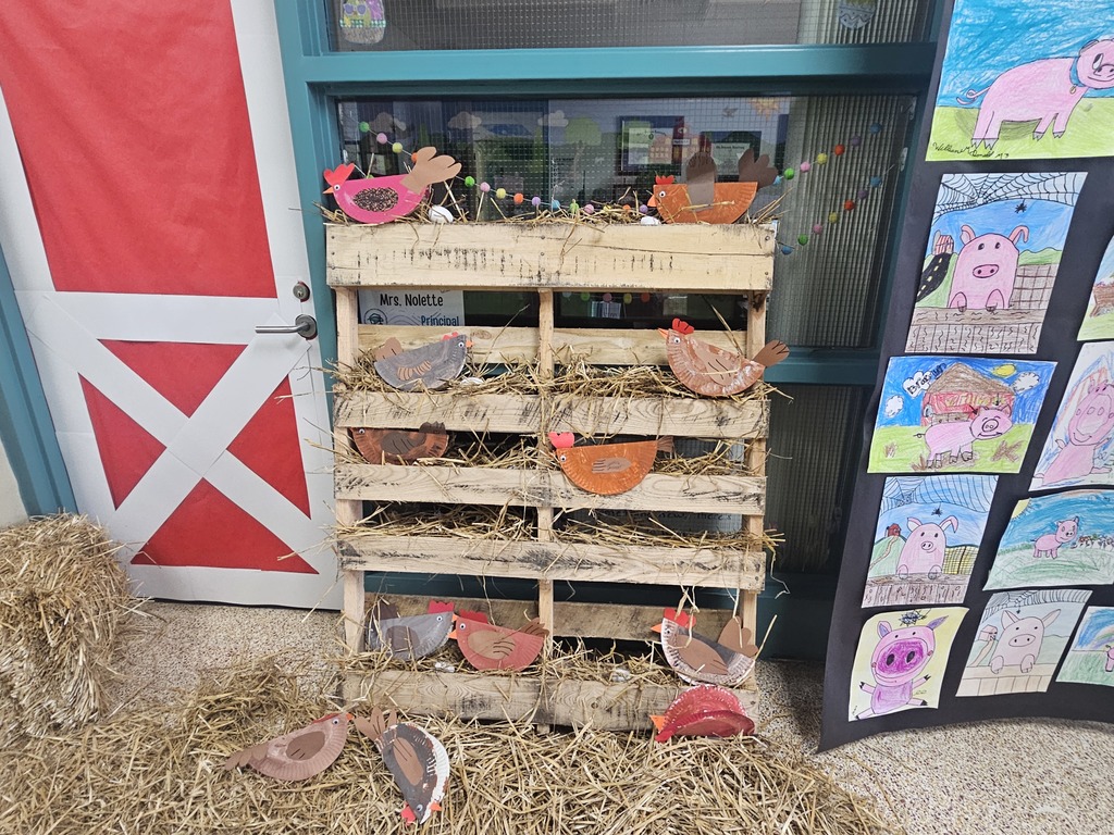 student art work of chickens and pigs