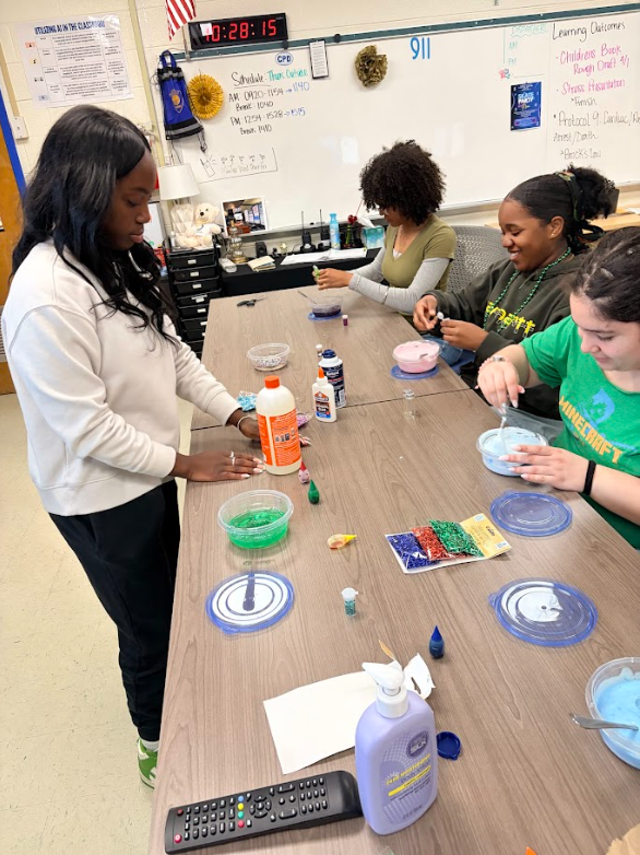 students learning to make slime