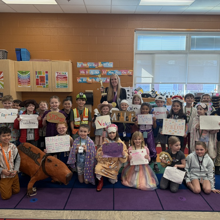 ms Addington’s class showing off the words they chose for the vocabulary parade