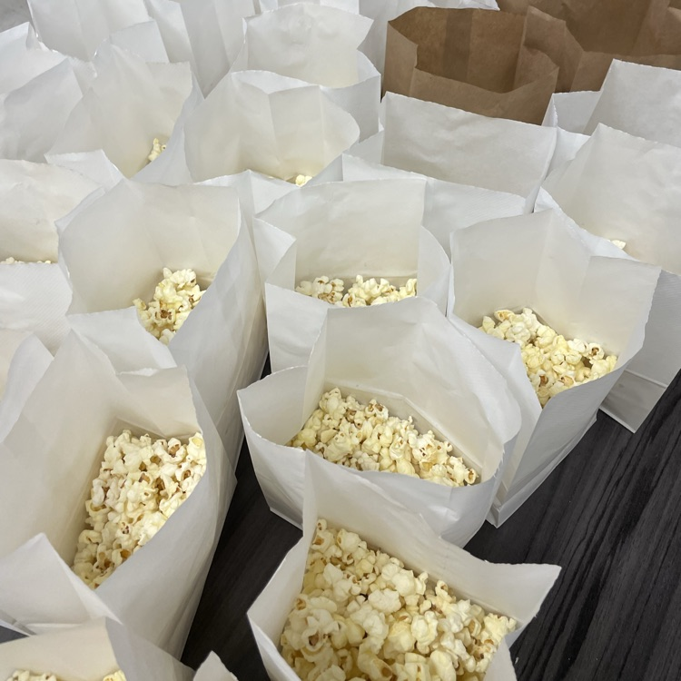 staff getting popcorn