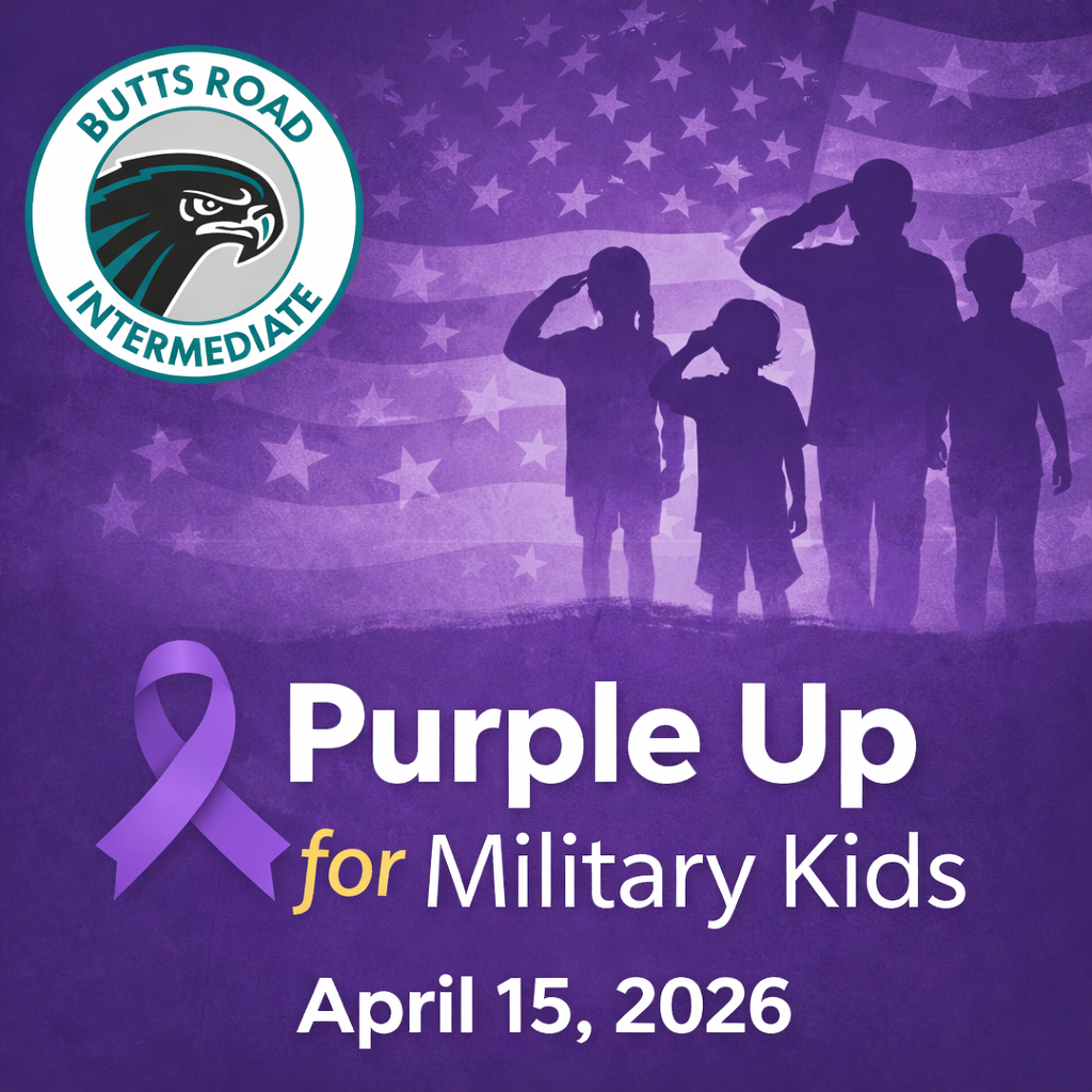 Purple graphic with silhouettes of children and stars, promoting Purple Up Day in support of military kids.