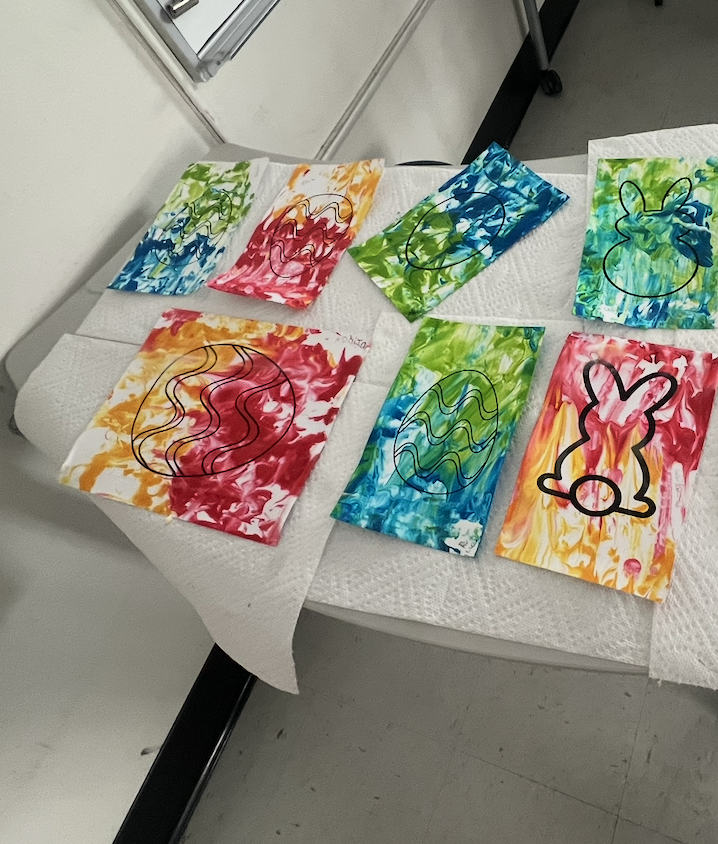 easter marbling sheets made by 7th graders 