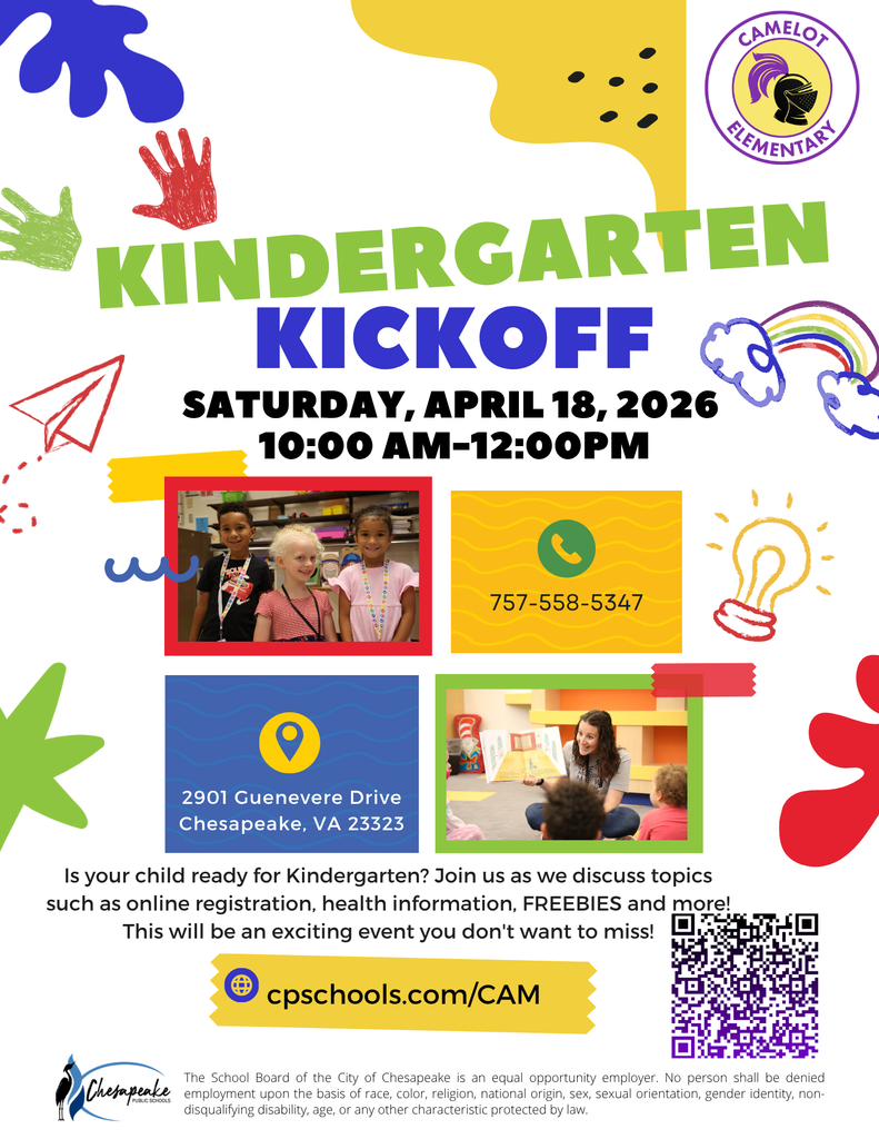flyer: Kindergarten kickoff is Saturday, April 18th at Camelot Elementary