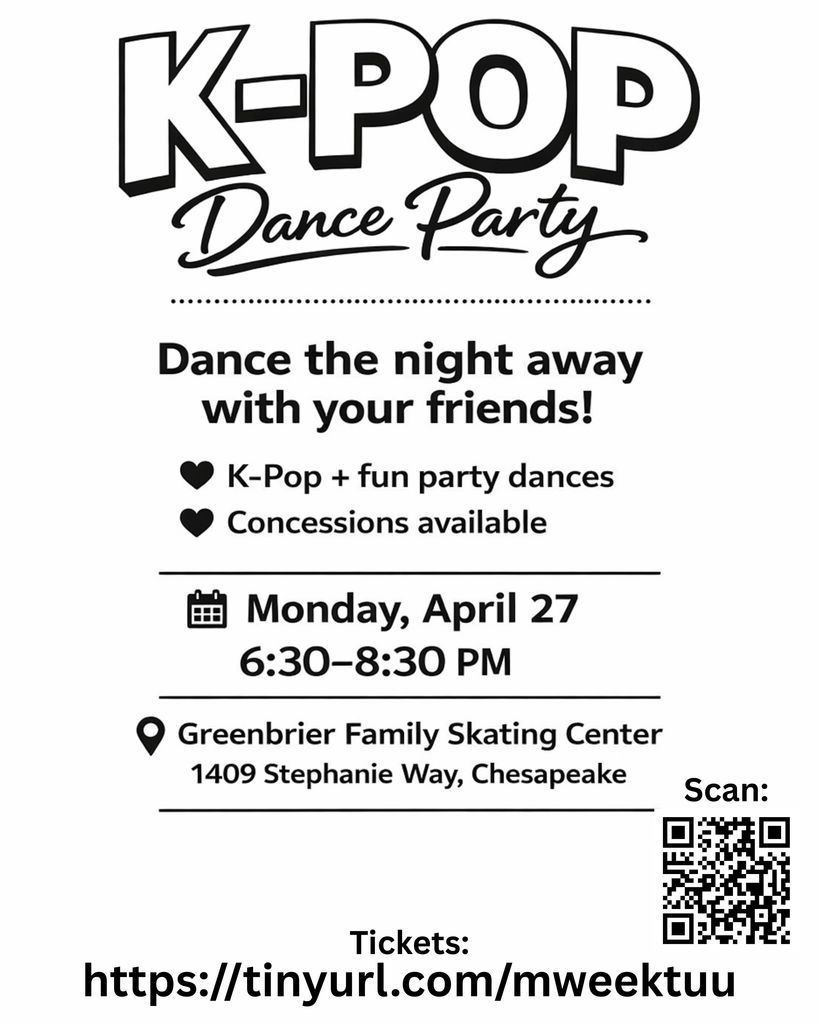 K-POP Skate Night April 27 at 630-830