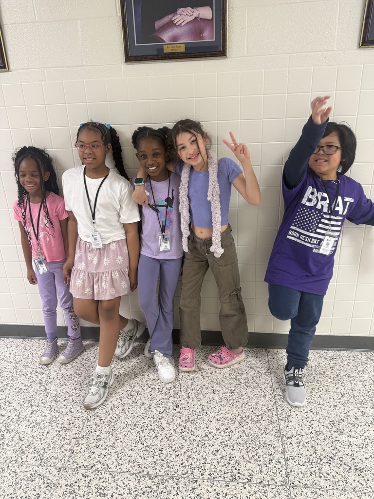 students wearing purple for purple up day