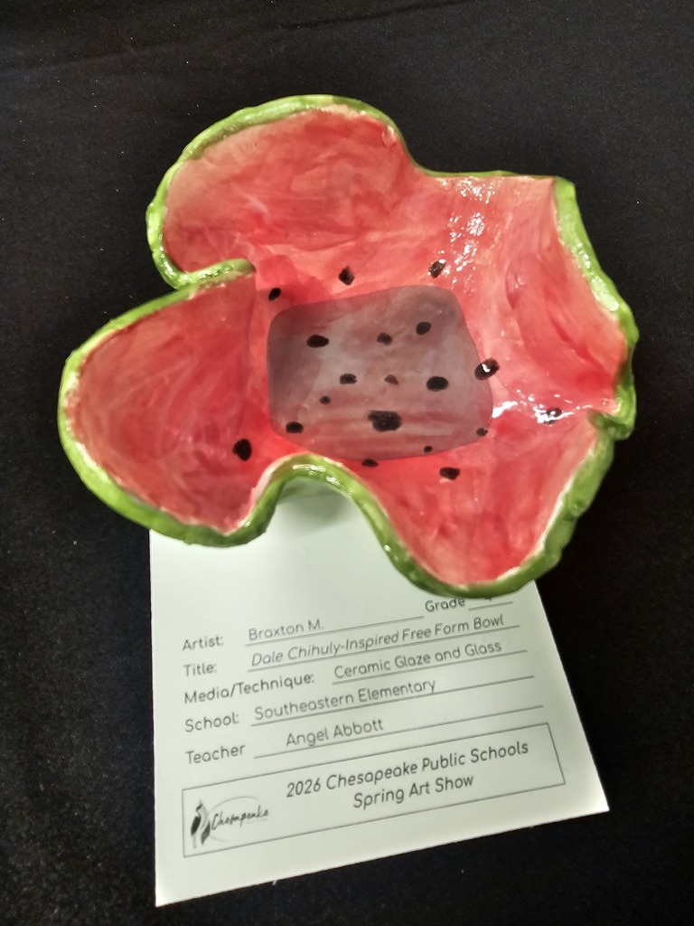 Student artwork on display - Ceramic watermelon bowl